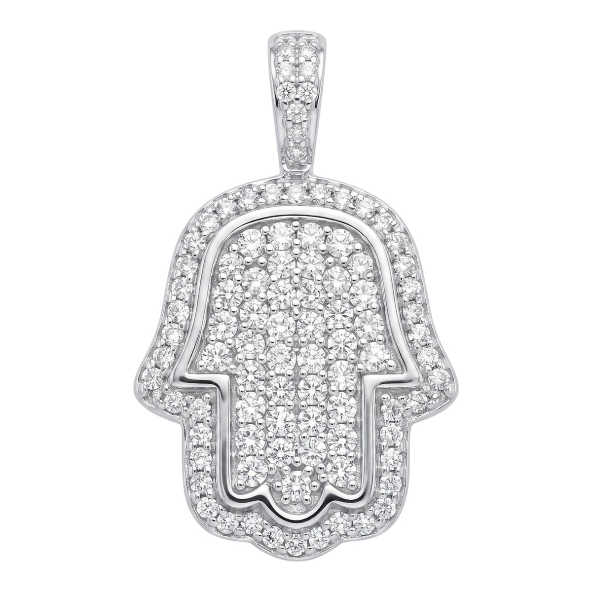 14k White Gold Iced Out Hamsa Hand Pendant - Large