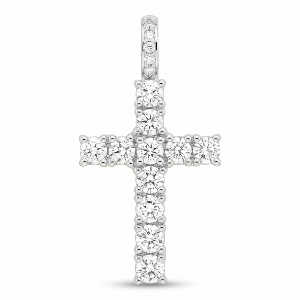 Iced Out Round Stone Tennis Cross Pendant – Silver or Brass – Moissanite or CZ