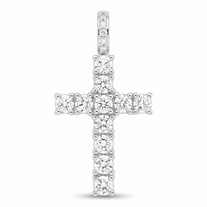 Iced Out Round Stone Tennis Cross Pendant – Silver or Brass – Moissanite or CZ