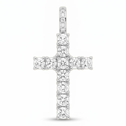 Iced Out Round Stone Tennis Cross Pendant – Silver or Brass – Moissanite or CZ