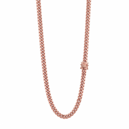 4mm 14k Rose Gold Plated Stainless Steel Miami Cuban Link Chain Necklace 16"-30”