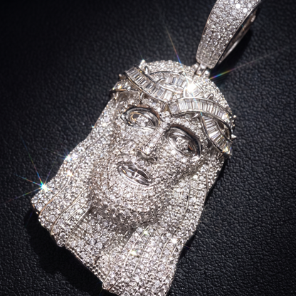 14k White Gold Iced Out Jesus Face Pendant