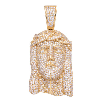 14k Gold Iced Out Jesus Face Crown of Thorns Pendant