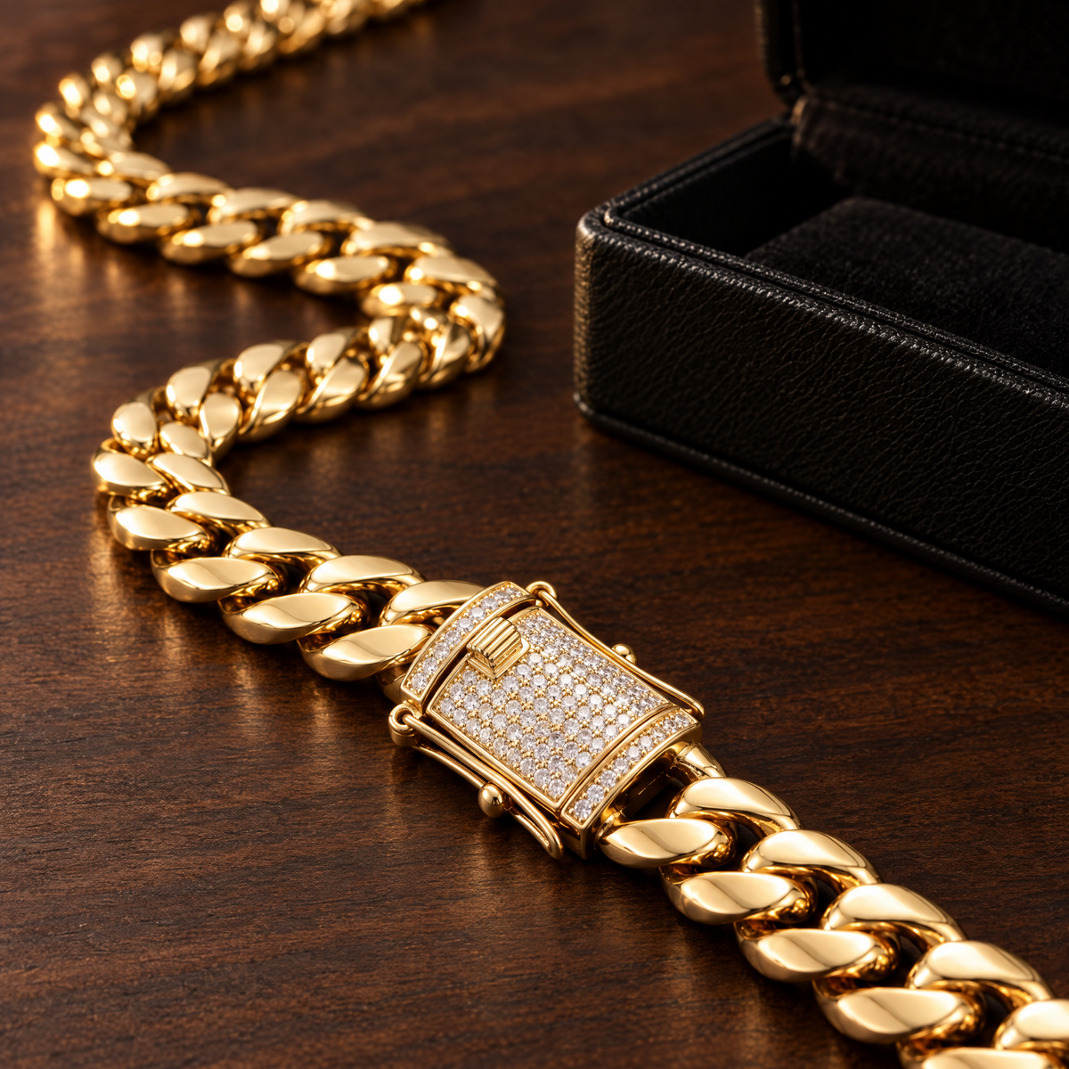 14k Gold 12mm Miami Cuban Chain Necklace Diamond Clasp