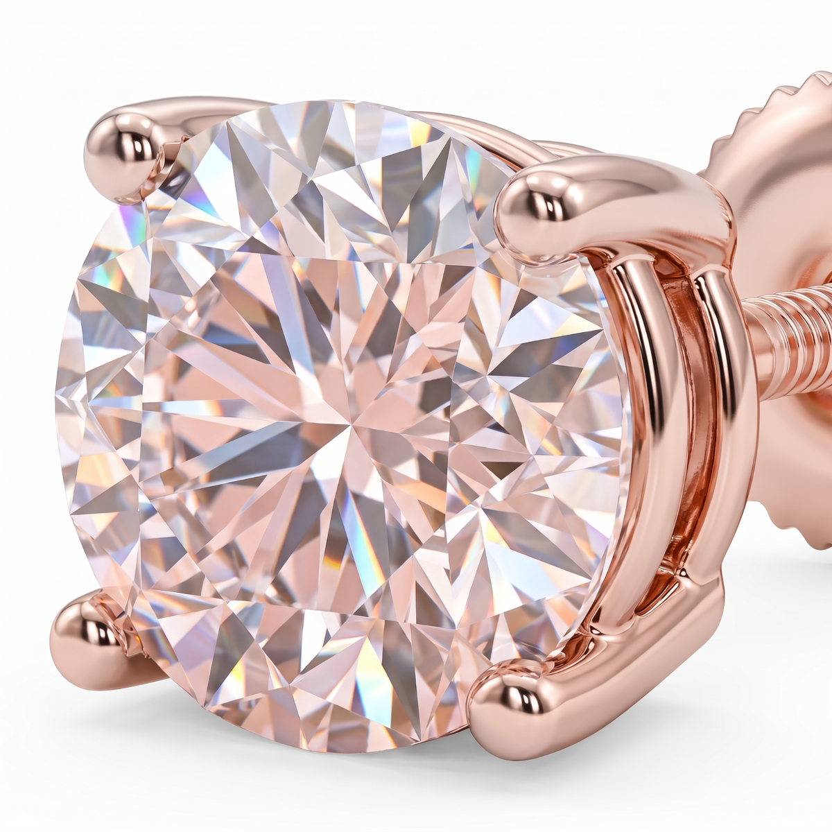14k Rose Gold 5mm Diamond Earrings - Screwback or Pushback - Pair