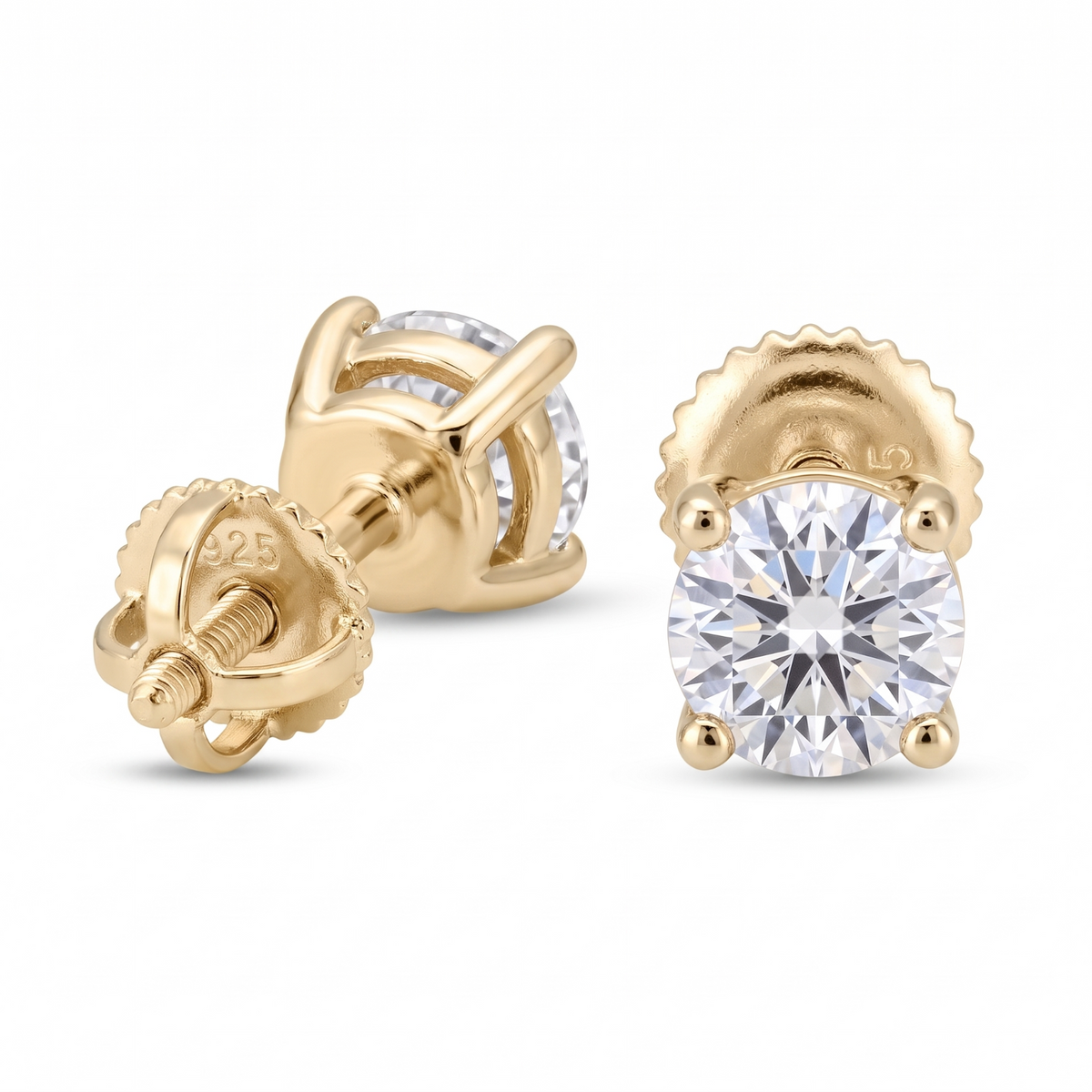 14k Gold 5mm Diamond Earrings - Screwback or Pushback - Pair