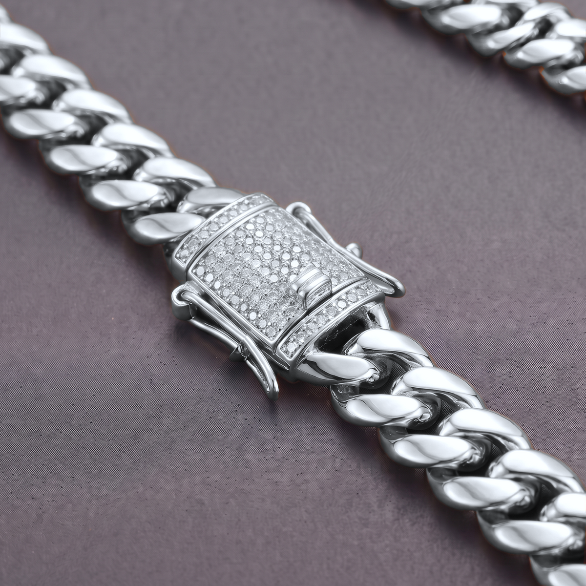 14k White Gold 8mm Miami Cuban Chain Necklace Diamond Clasp