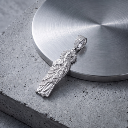 14k White Gold Iced Out Sacred Heart Jesus Pendant