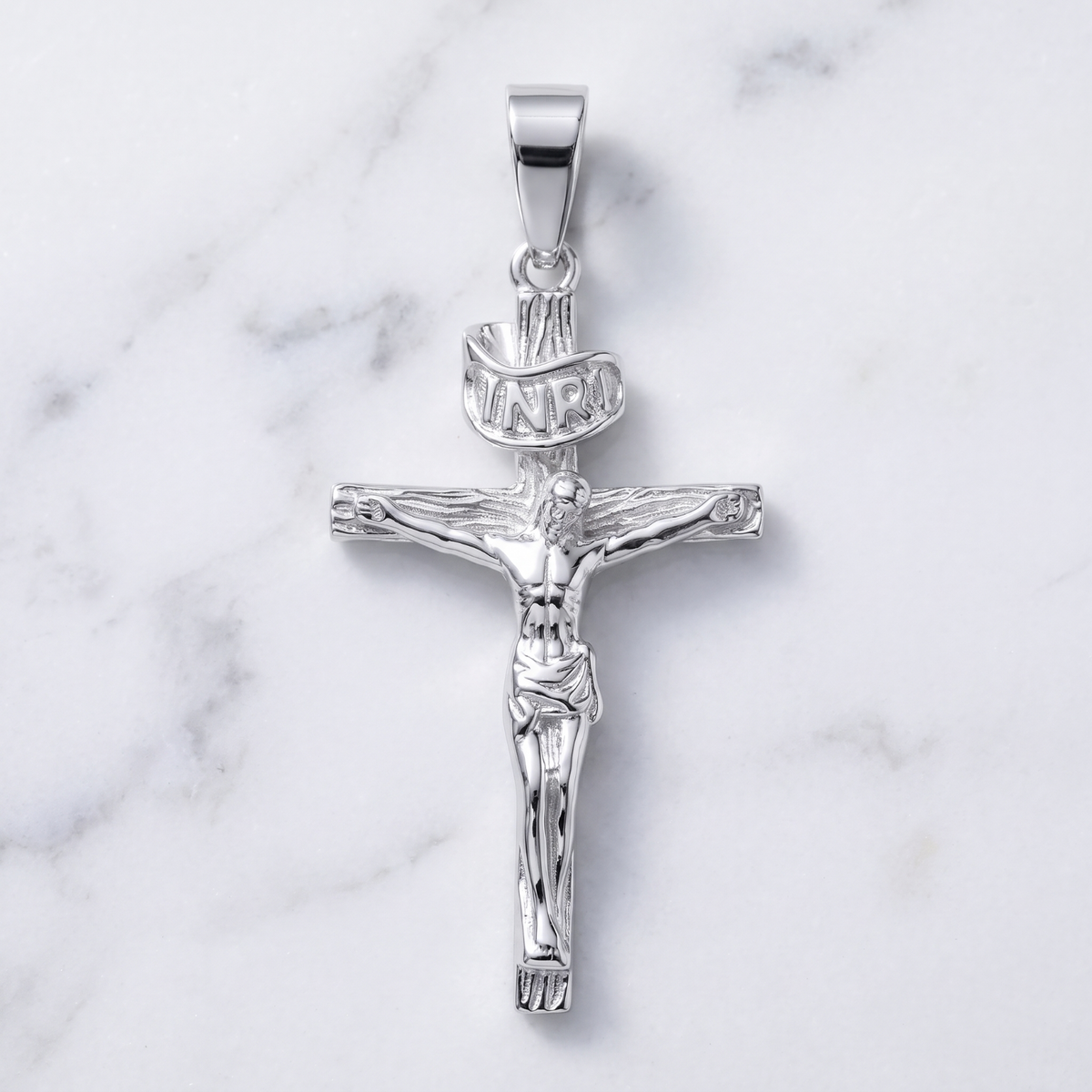 Men's INRI Jesus Crucifix Cross Pendant Christian Religious - Silver or Brass