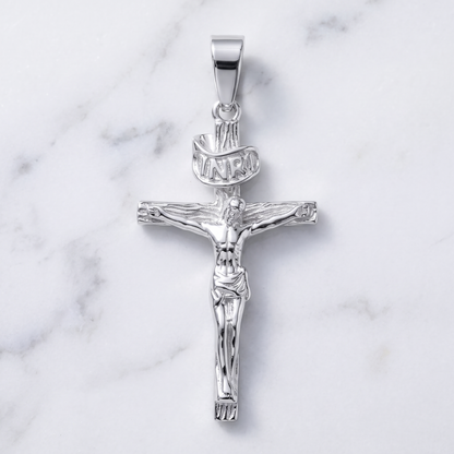 Men's INRI Jesus Crucifix Cross Pendant Christian Religious - Silver or Brass
