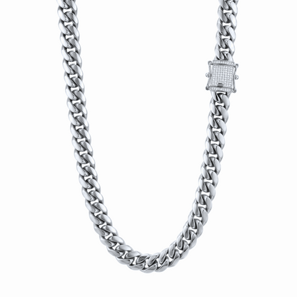 14k White Gold 10mm Miami Cuban Chain Necklace Diamond Clasp