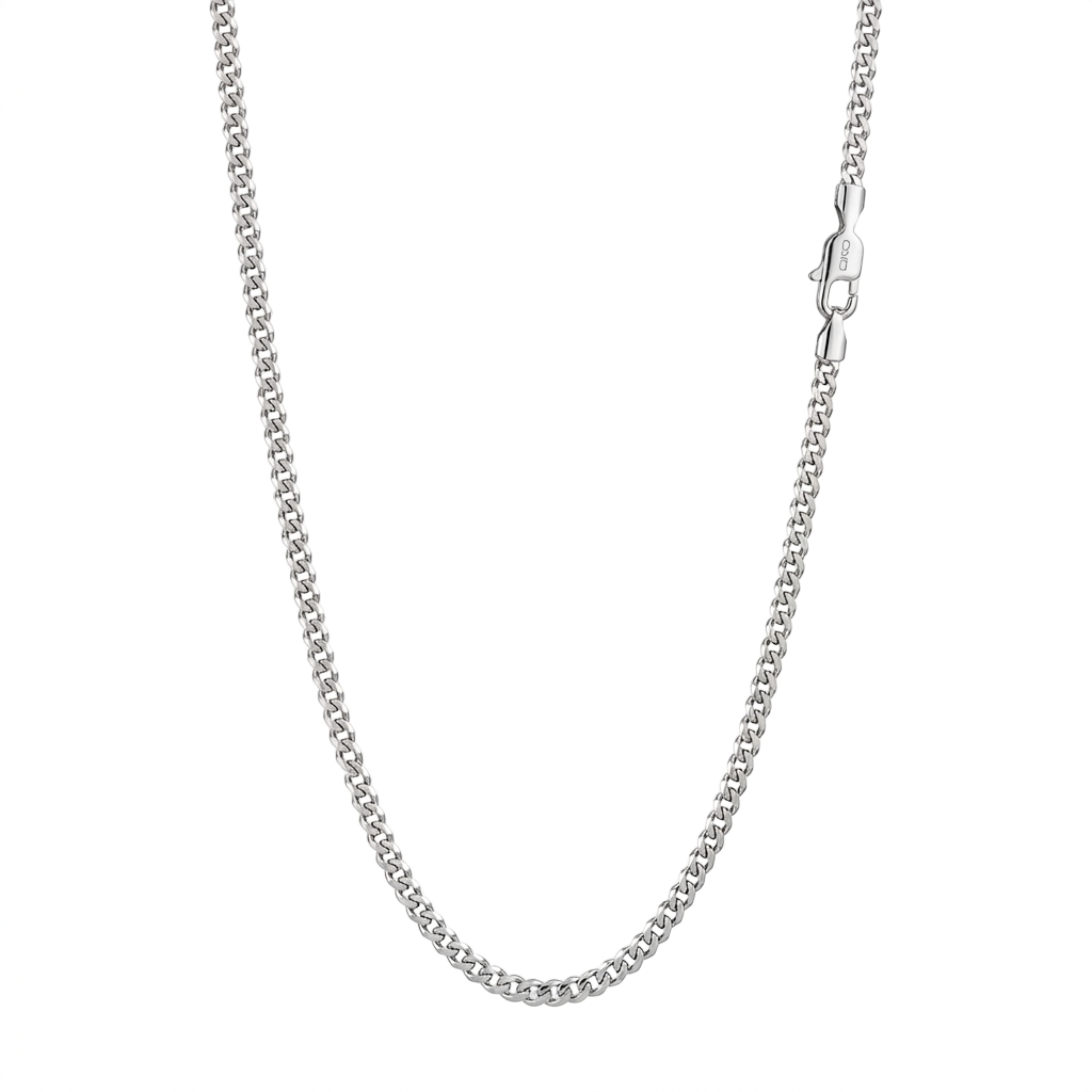14k White Gold 3mm Curb Cuban Chain Necklace