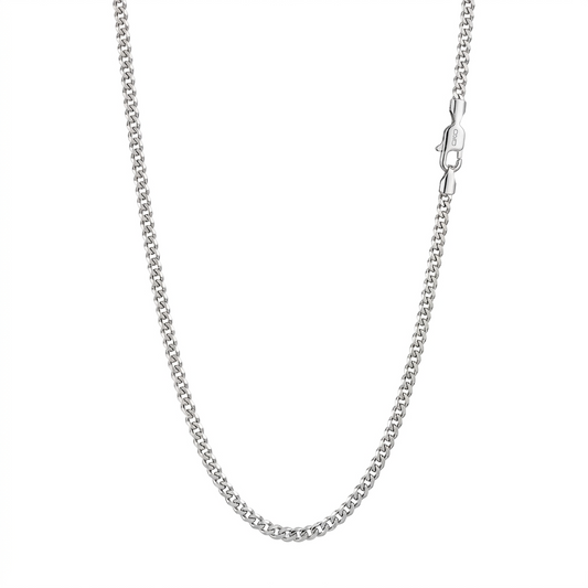 14k White Gold 3mm Curb Cuban Chain Necklace