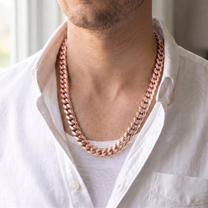 12mm 14k Rose Gold Plated Stainless Steel Miami Cuban Link Chain Necklace 16-30”