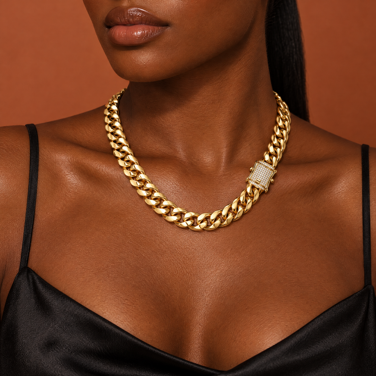 14k Gold 12mm Miami Cuban Chain Necklace Diamond Clasp