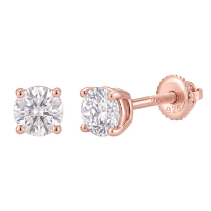 14k Rose Gold 4mm Diamond Earrings - Screwback or Pushback - Pair