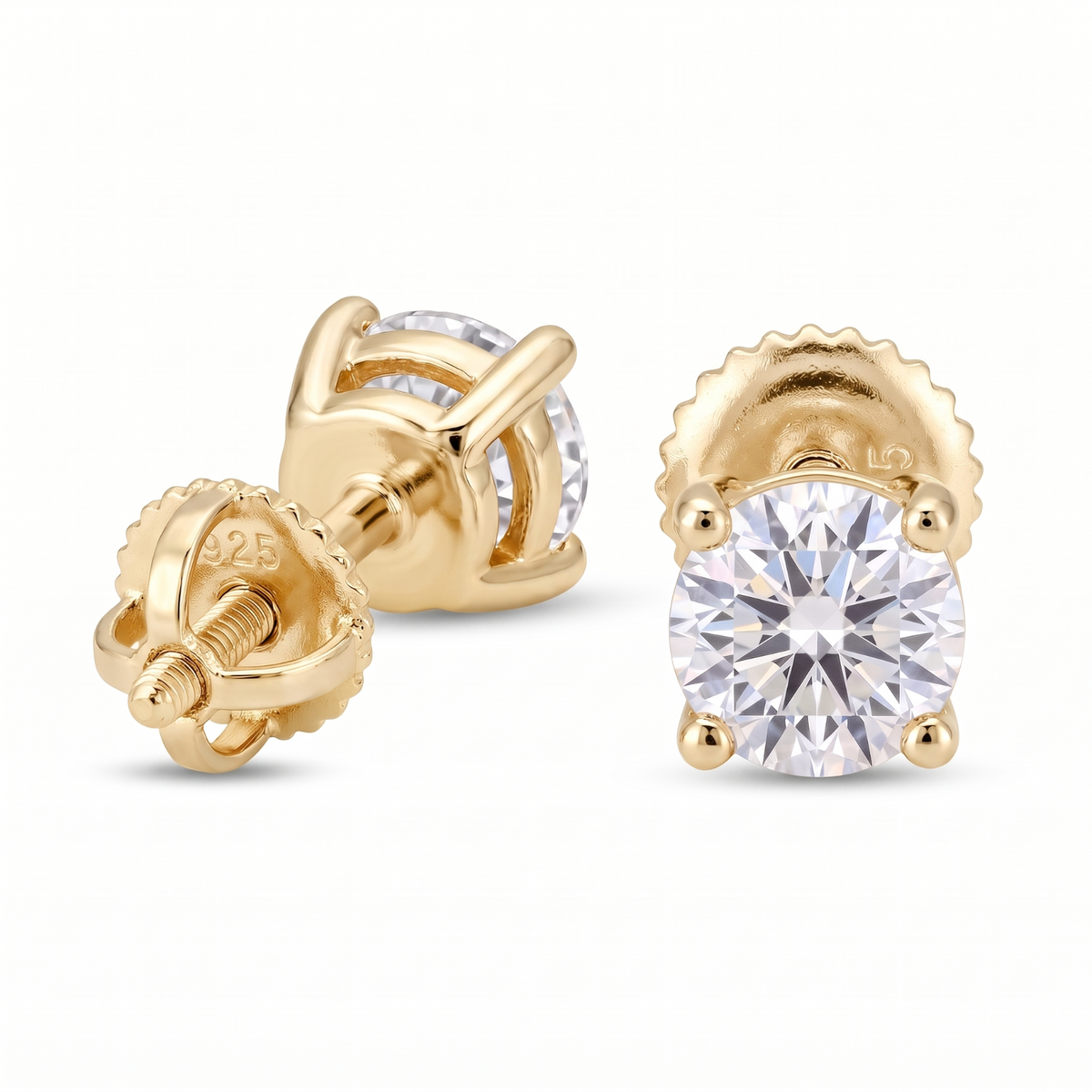 14k Gold 4mm Diamond Earrings - Screwback or Pushback - Pair