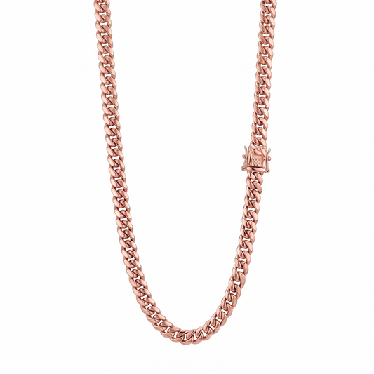 6mm 14k Rose Gold Plated Stainless Steel Miami Cuban Link Chain Necklace 16"-30”
