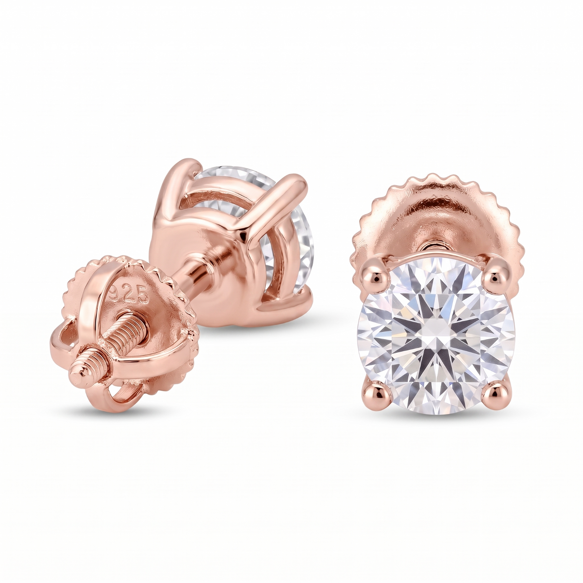 14k Rose Gold 4mm Diamond Earrings - Screwback or Pushback - Pair
