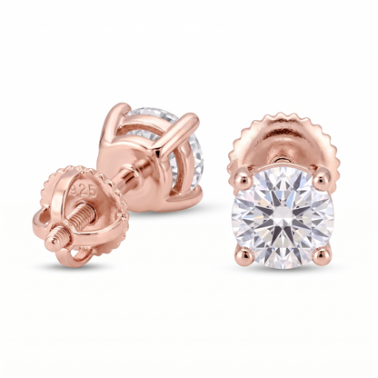 14k Rose Gold 4mm Diamond Earrings - Screwback or Pushback - Pair