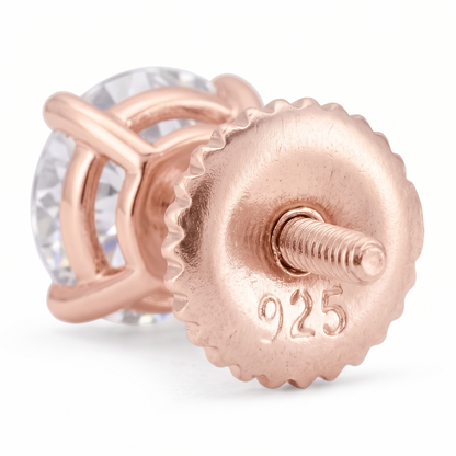 14k Rose Gold 6.5mm Diamond Earrings - Screwback or Pushback - Pair