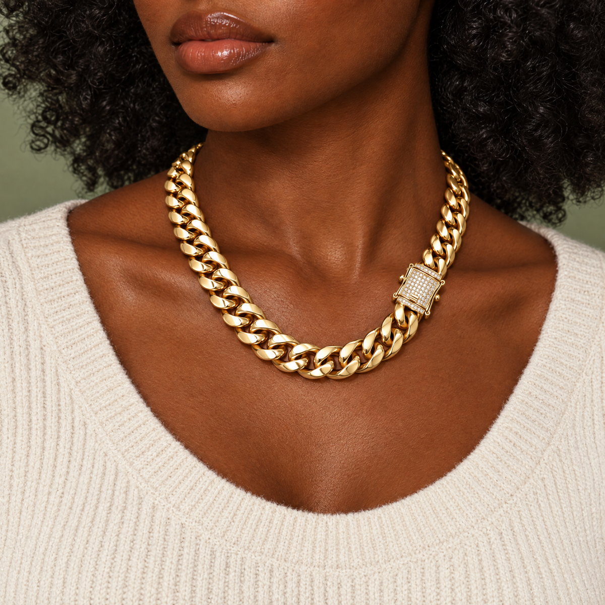 14k Gold 14mm Miami Cuban Chain Necklace Diamond Clasp