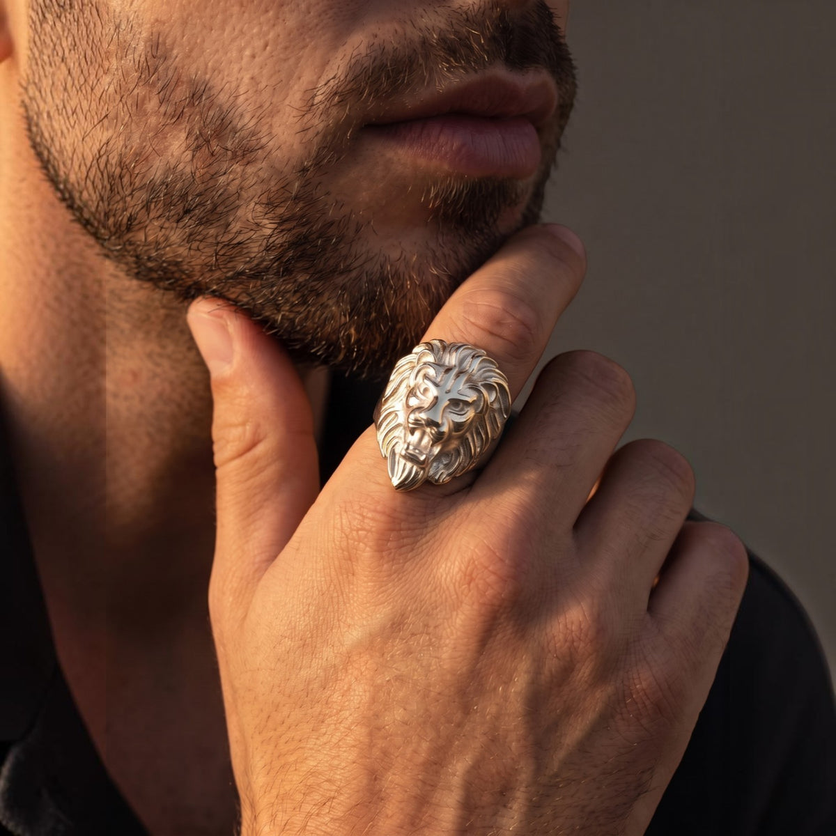 14k White Gold Custom Lion Ring