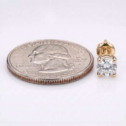 14k Gold 6.5mm Diamond Earrings - Screwback or Pushback - Pair
