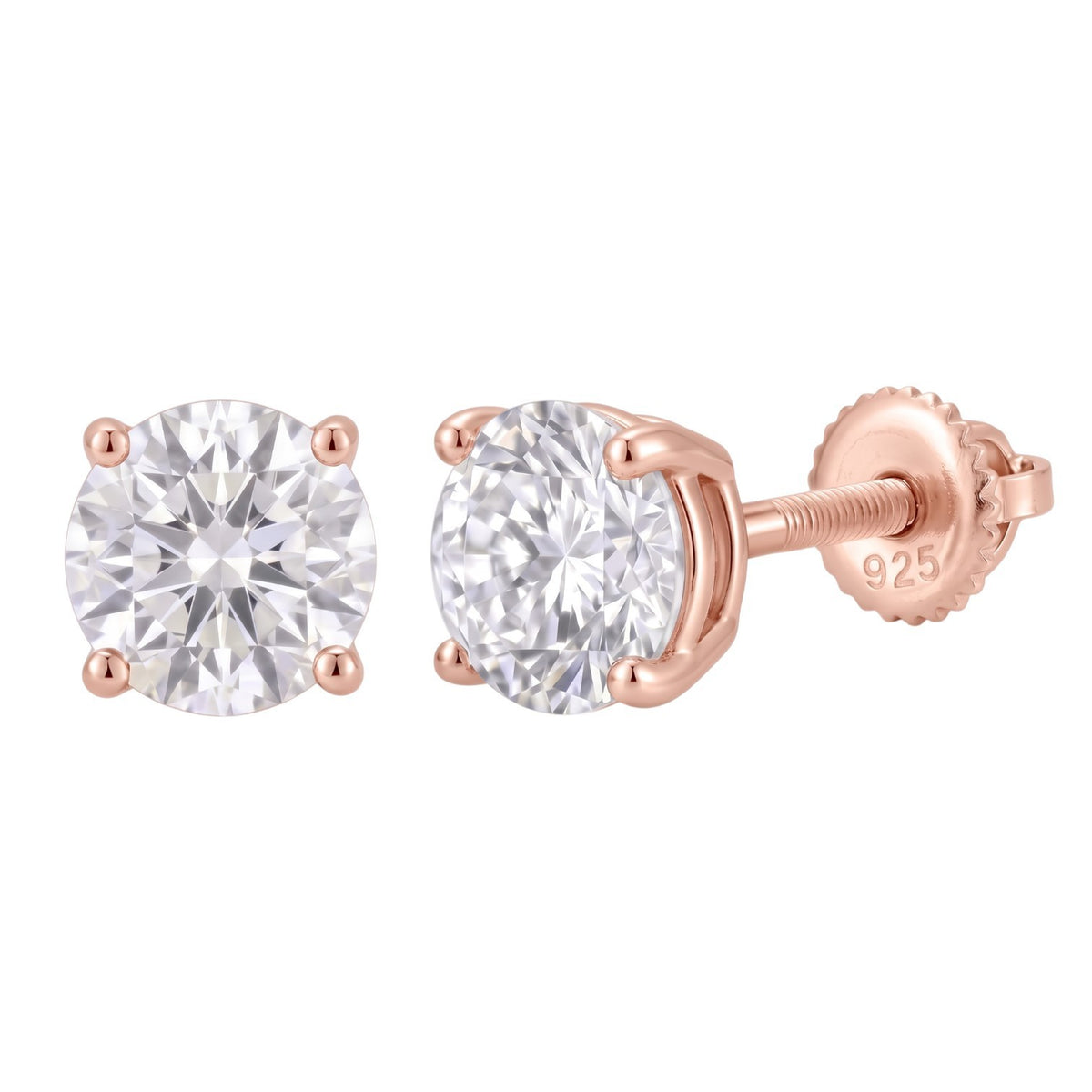 14k Rose Gold 6.5mm Diamond Earrings - Screwback or Pushback - Pair