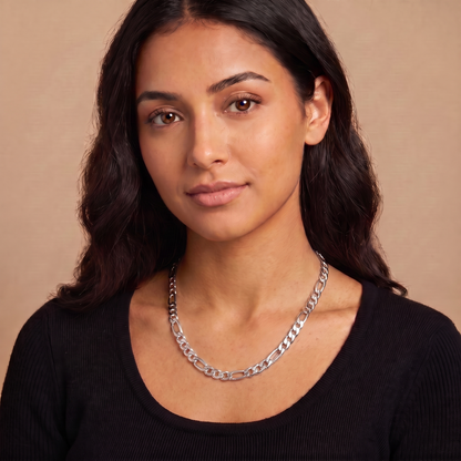 14k White Gold 8mm Figaro Chain Necklace