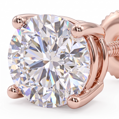 14k Rose Gold 6.5mm Diamond Earrings - Screwback or Pushback - Pair