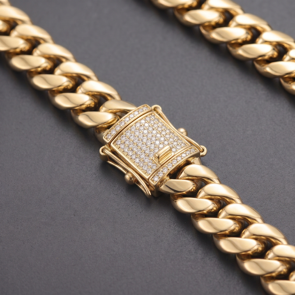 14k Gold 12mm Miami Cuban Chain Necklace Diamond Clasp
