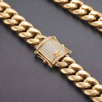14k Gold 12mm Miami Cuban Chain Necklace Diamond Clasp