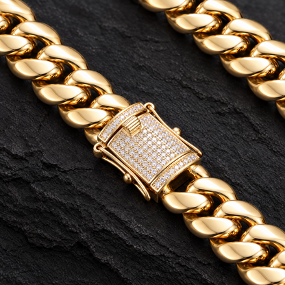 14k Gold 14mm Miami Cuban Chain Necklace Diamond Clasp