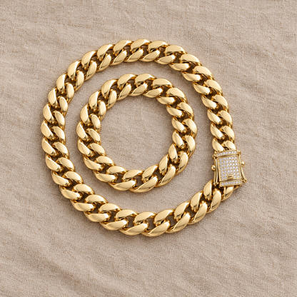 14k Gold 12mm Miami Cuban Chain Necklace Diamond Clasp