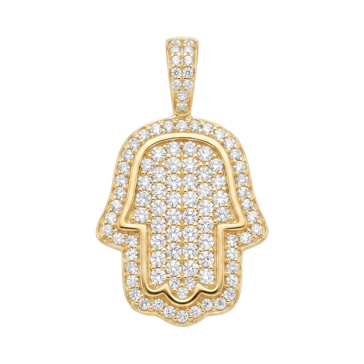 14k Gold Iced Out Hamsa Hand Pendant - Medium