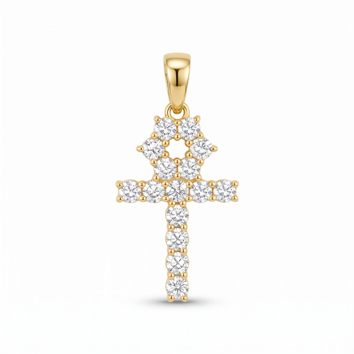 14k Gold Iced Out Tennis Ankh Cross Pendant