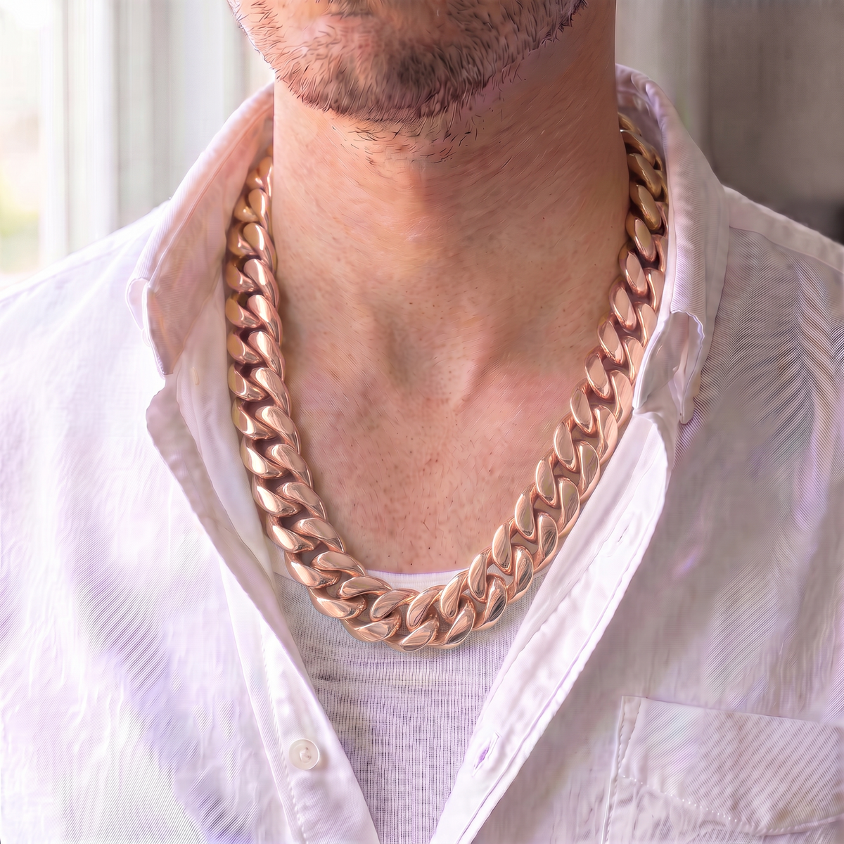 18mm 14k Rose Gold Plated Stainless Steel Miami Cuban Link Chain Necklace 16-30”