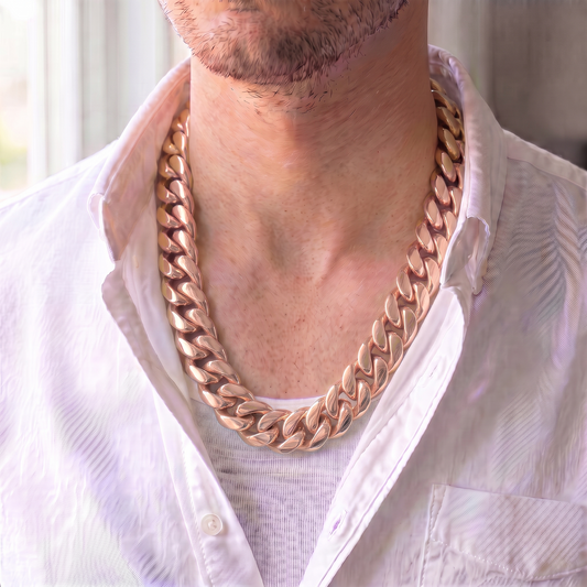 18mm 14k Rose Gold Plated Stainless Steel Miami Cuban Link Chain Necklace 16-30”