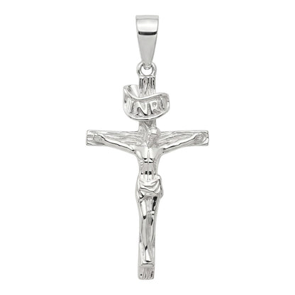 Men's INRI Jesus Crucifix Cross Pendant Christian Religious - Silver or Brass