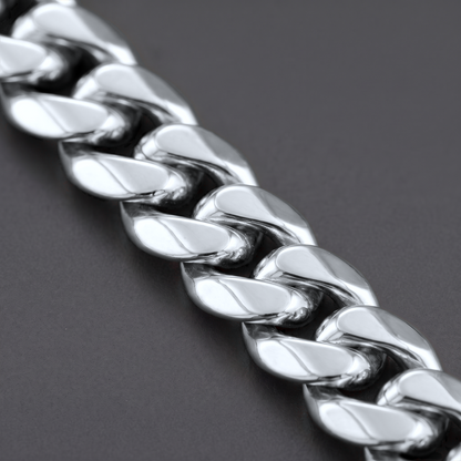 14k White Gold 12mm Miami Cuban Chain Necklace Diamond Clasp