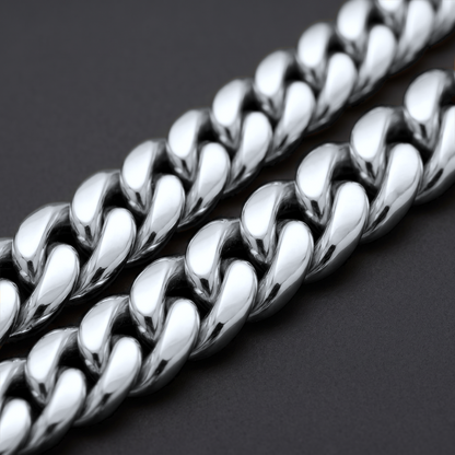 14k White Gold 8mm Miami Cuban Chain Necklace Diamond Clasp