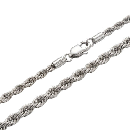 14k White Gold 6mm Rope Chain Necklace