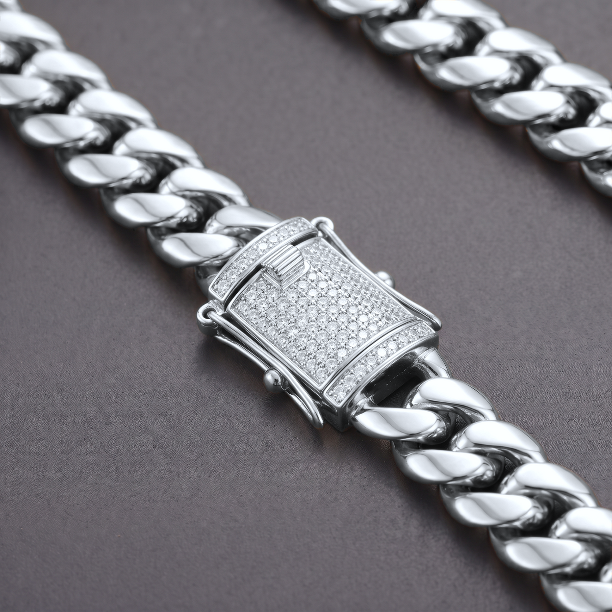 14k White Gold 10mm Miami Cuban Chain Necklace Diamond Clasp