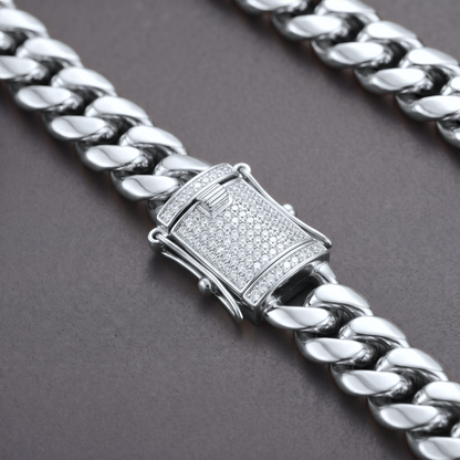 14k White Gold 10mm Miami Cuban Chain Necklace Diamond Clasp