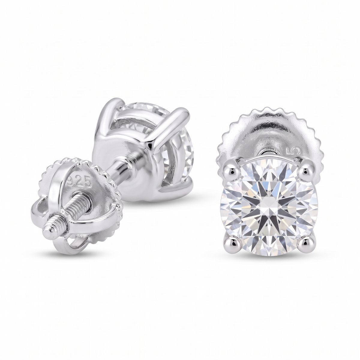 14k Gold 6.5mm Diamond Earrings - Screwback or Pushback - Pair