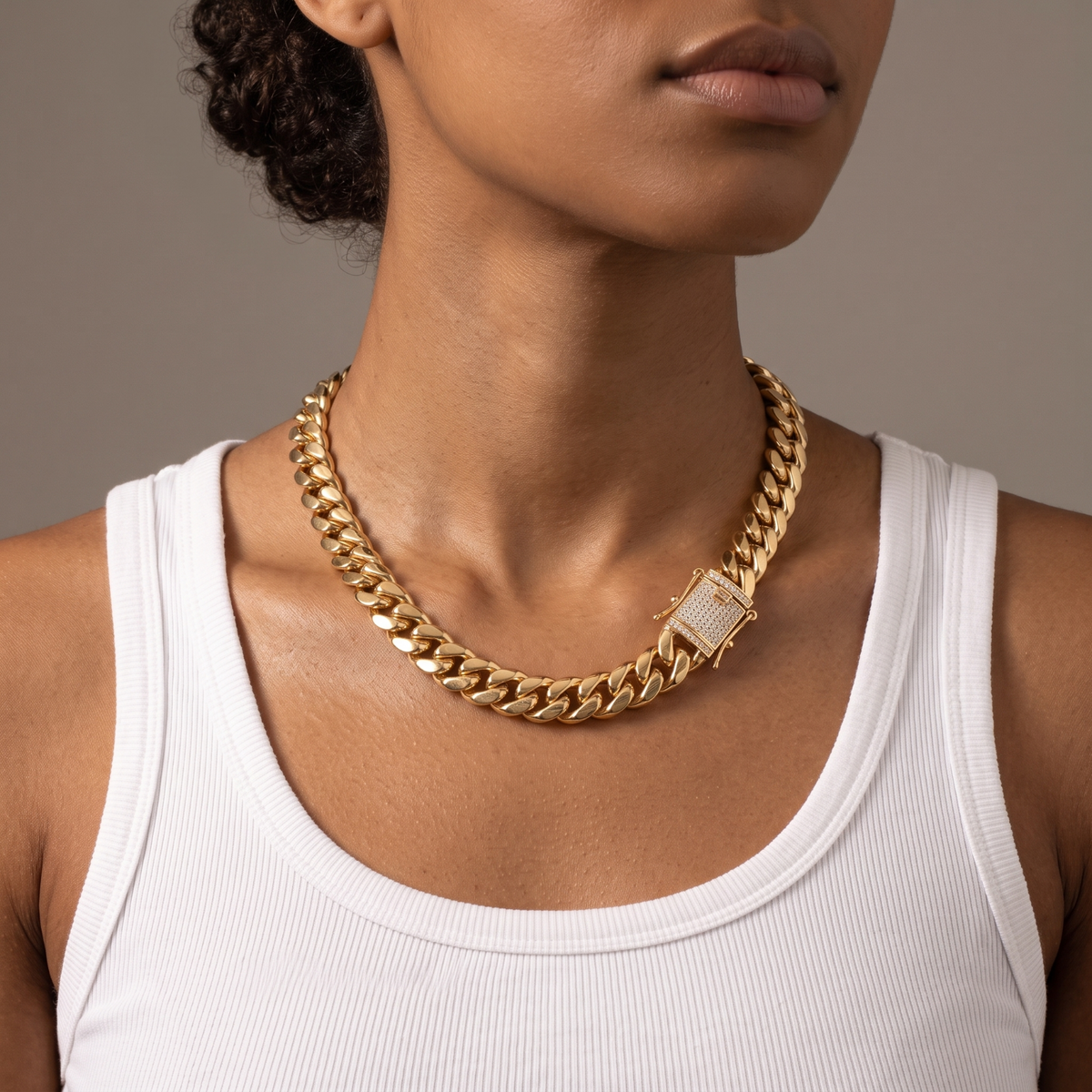 14k Gold 10mm Miami Cuban Chain Necklace Diamond Clasp