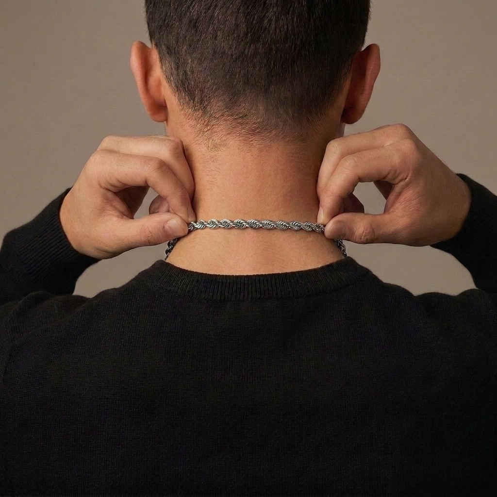 14k White Gold 6mm Rope Chain Necklace
