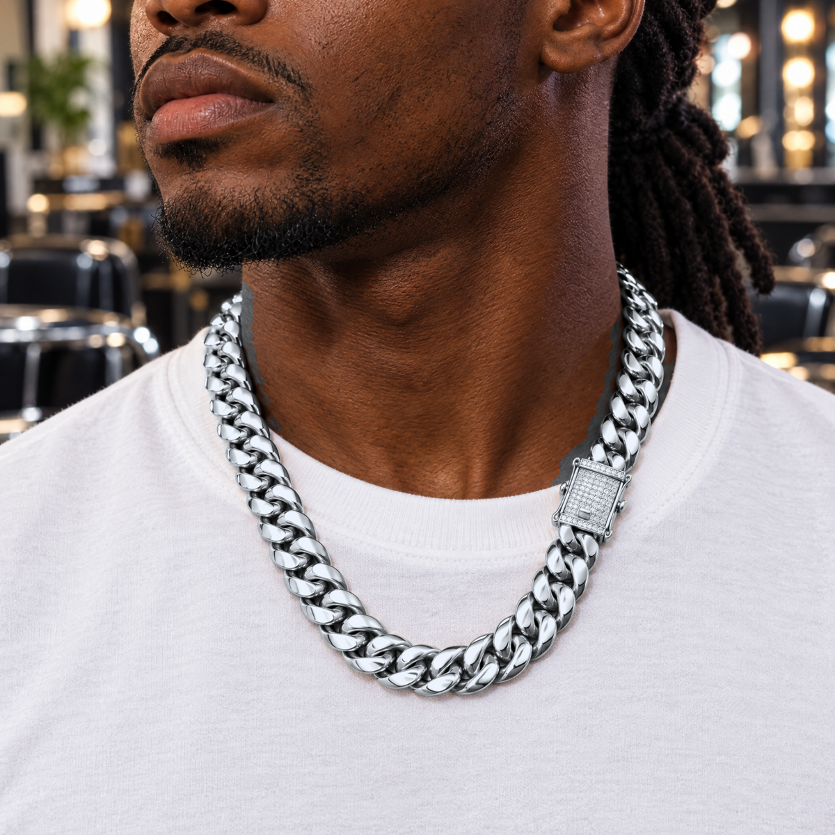 14k White Gold 14mm Miami Cuban Chain Necklace Diamond Clasp