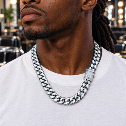 14k White Gold 14mm Miami Cuban Chain Necklace Diamond Clasp
